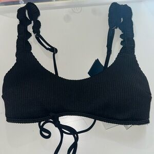 Black ruffled straps bathing suit top